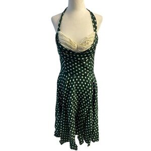 Trashy Diva Green and Cream Polka Dot Mini Dress Size 12 Retro Glam